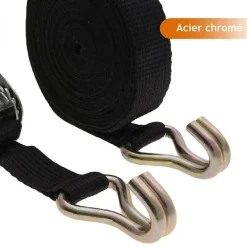 Lot de 2 sangles d'arrimage avec tendeur à cliquet et 2 crochets - 35 mm x 7 m - Noir -^Linxor
