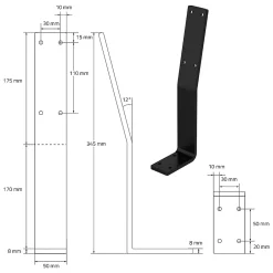 Lot de 2 supports de dossier en acier à visser pour siège banc lit 345x90x50 mm^Ml-Design