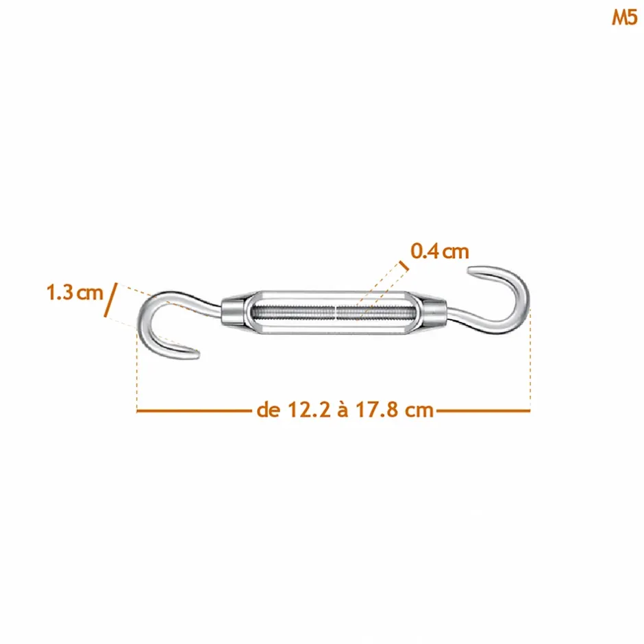 Lot de 5 tendeurs de fil réglables en acier inoxydable - Double crochets - M5 -^Linxor Best