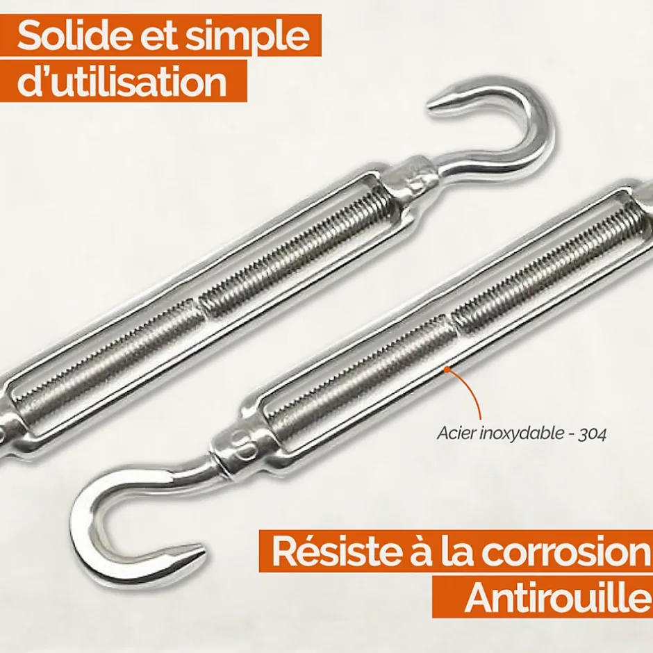 Lot de 5 tendeurs de fil réglables en acier inoxydable - Double crochets - M5 -^Linxor Best