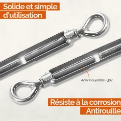 Lot de 5 tendeurs de fil réglables en acier inoxydable - Double oeillets - M4 -^Linxor Hot