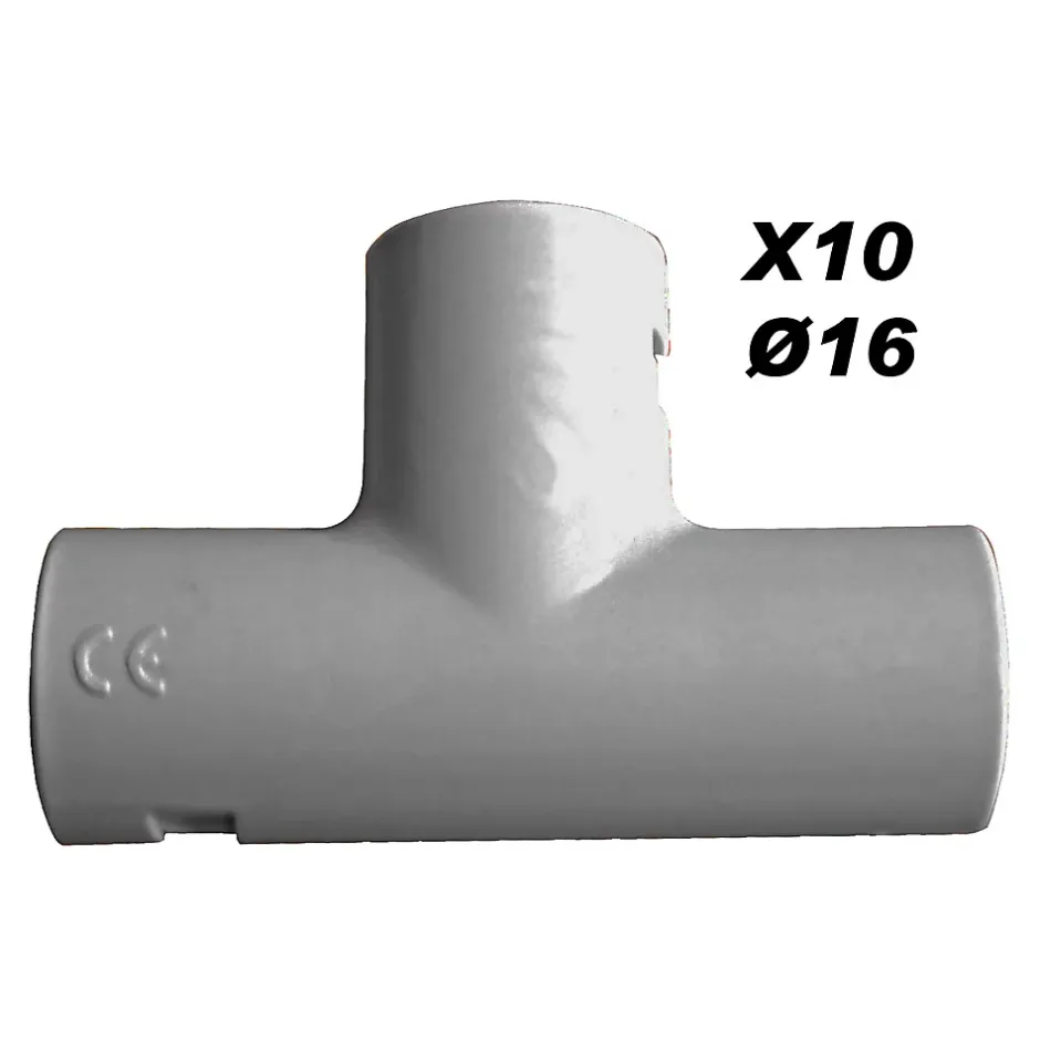 Lot de 10 Tés pour tube IRL diamètre 16mm - Gris --Zenitech New