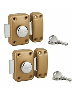 Lot de 2 verrous à bouton Apache pour porte d'entrée, cylindre 45mm, acier, 3 clés/verrou, époxy or --Thirard Hot