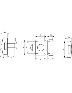 Lot de 2 verrous à bouton, cylindre diamètre 23 x 45 mm, s'entrouvrant, 3 clés/verr. -^SP Sale