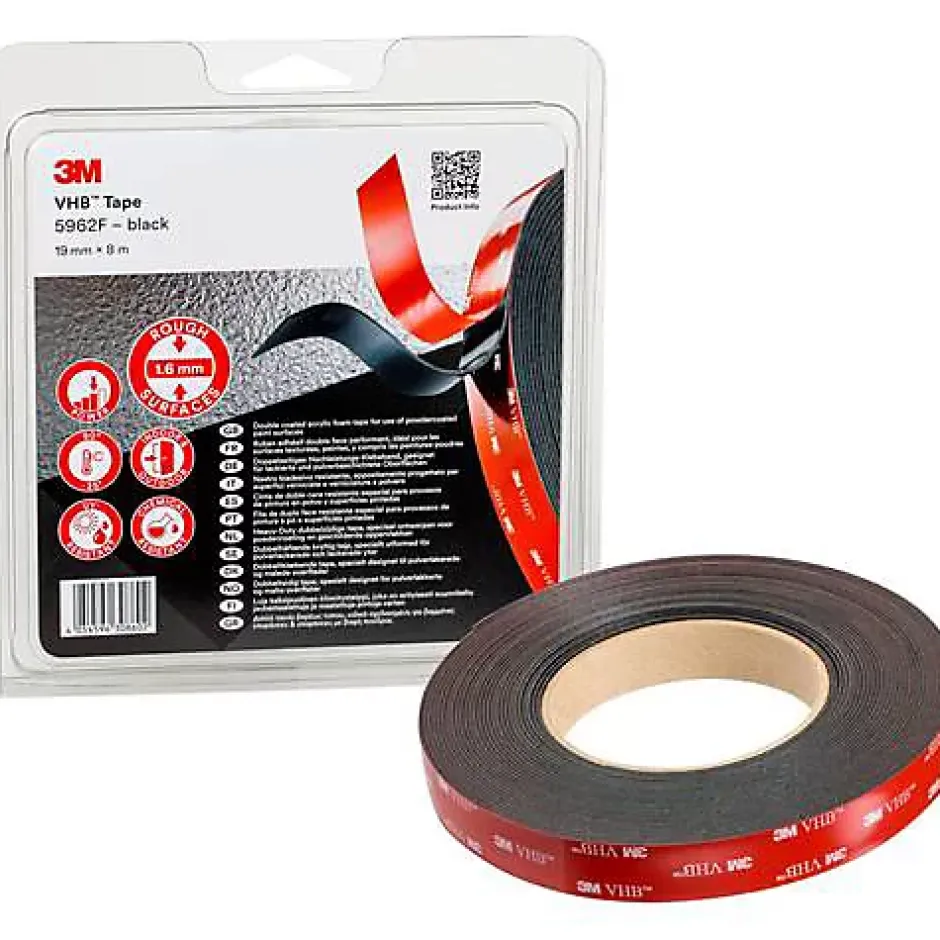 3M 5962F Ruban adhésif double-face VHB noir 8 m x 19 mm, ép. 1,6 mm, 1 pc-E45 Clearance