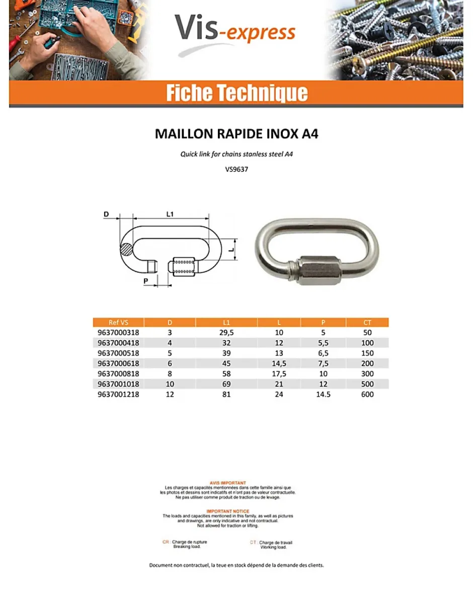 Maillon rapide Inox A4 6 - 1 pièce^Vis Express New