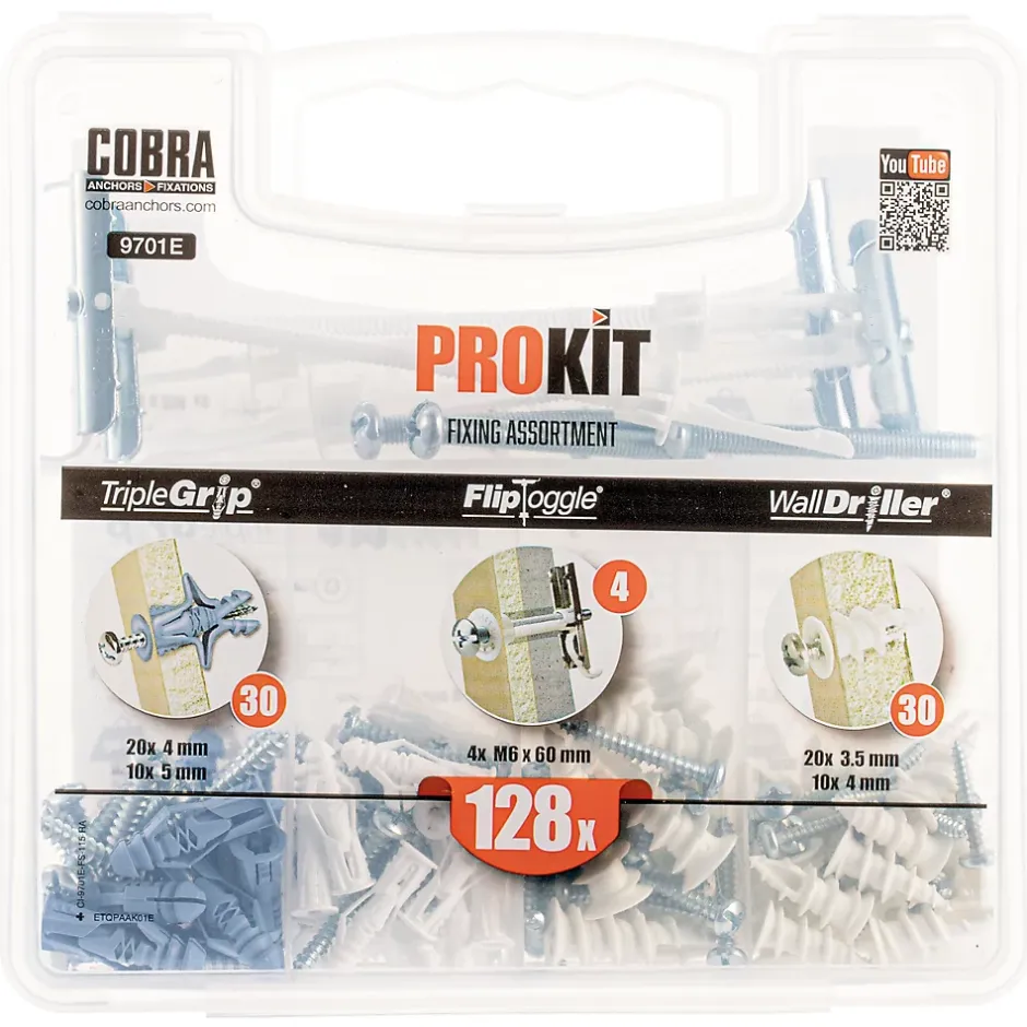 Mallette d'accessoires de fixations Cobra, 128 pièces- Clearance