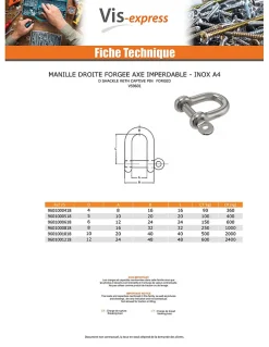 Manille Droite Forgée axe imperdable Inox A4 Diamètre 6 - 5 pièces-Vis Express