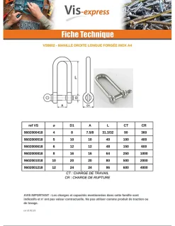 Manille Droite Longue Forgée Inox A4 Diamètre 10 - 5 pièces-Vis Express