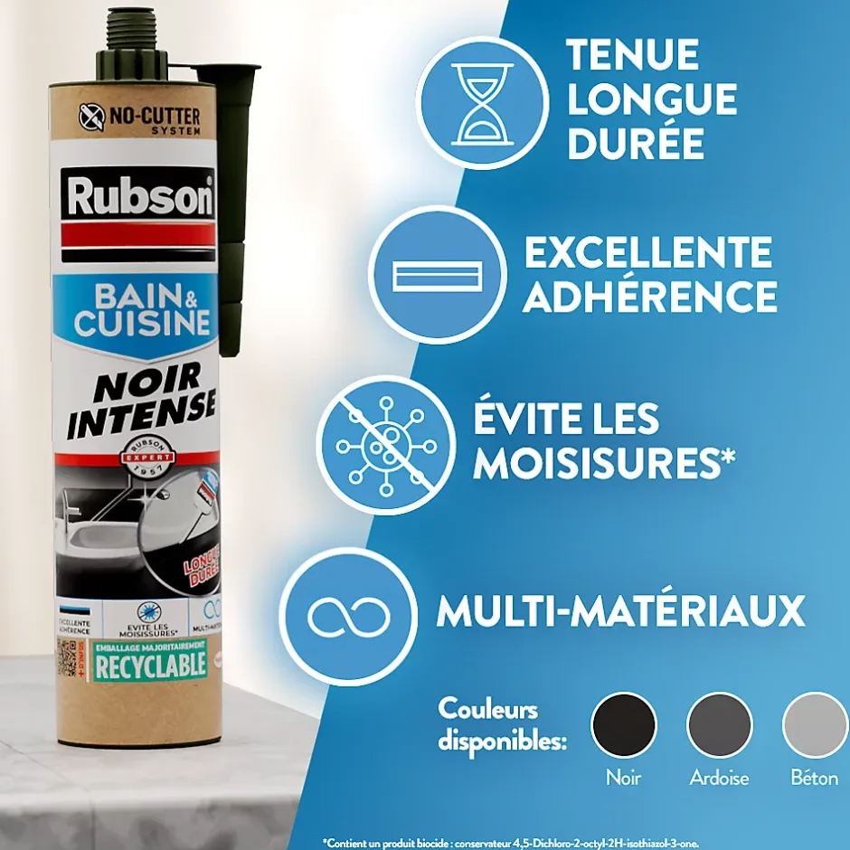 Mastic bain et cuisine noir 280ml-Rubson Outlet