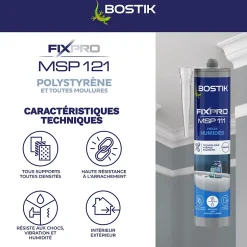 Mastic colle spécial polystyrène et moulures blanc Fixpro MSP 121, cartouche de 290 ml-Bostik Best