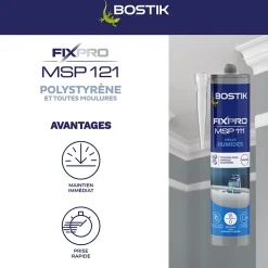 Mastic colle spécial polystyrène et moulures blanc Fixpro MSP 121, cartouche de 290 ml-Bostik Best