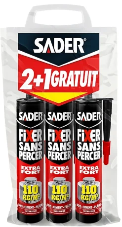 Mastic de Fixation Fixer Sans Percer Extra Fort Lot de 2 Cartouches 310 ml + 1 Gratuite-Sader Hot