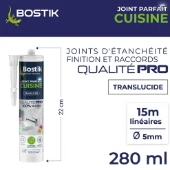 Mastic d’étanchéité spécial cuisine translucide Joint Parfait tous matériaux, cartouche de 280 ml-Bostik Hot