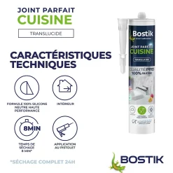 Mastic d’étanchéité spécial cuisine translucide Joint Parfait tous matériaux, cartouche de 280 ml-Bostik Hot