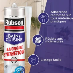 Mastic Bain & Cuisine Baignoire synthétique blanc cartouche 280ml^Rubson Discount
