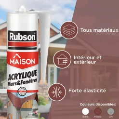 Mastic Maison Acrylique Murs-Fenêtres blanc cartouche 280ml vendu par 2^Rubson Hot
