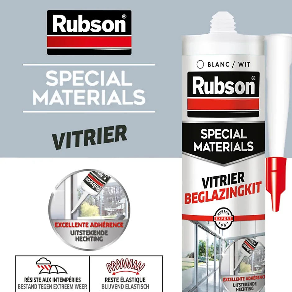 Mastic vitrier coloris blanc 280ml-Rubson Online