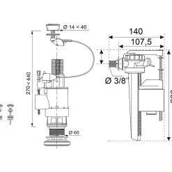 Mécanisme de chasse d'eau double chasse latéral 3L/6L MW2 + câble + robinet-Wirquin