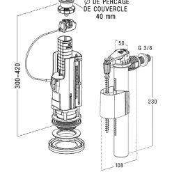 Mécanisme double volume à câble et robinet flotteur --Nicoll Discount