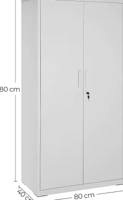 Meuble de Rangement Bureau, en Acier, Placard, avec 5 Étagères, Doubles Portes, Serrure, Armoire à Outils, Étagères Réglables-Nature Pro