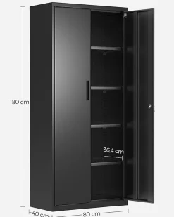 Meuble de Rangement Bureau, en Acier, Placard, avec 5 Étagères, Doubles Portes, Serrure, Armoire à Outils, Étagères Réglables-Nature Pro Sale