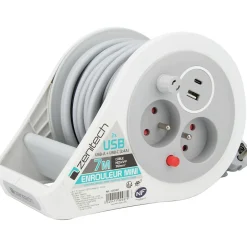 Mini enrouleur H05VV-F 3G1 3 prise de 16A + USB 7m gris^Zenitech Sale