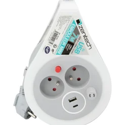 Mini enrouleur H05VV-F 3G1 3 prise de 16A + USB 7m gris^Zenitech Sale