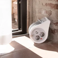 Mini enrouleur H05VV-F 3G1 3 prise de 16A + USB 7m gris^Zenitech Sale