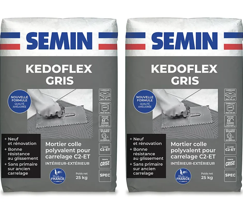 Mortier Colle Polyvalent pour Carrelage Kedoflex Gris , Intérieur/Extérieur, sac de 25 kg, lot de 2^Semin Sale