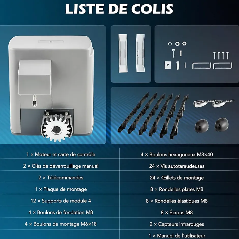 Motorisation Portail Coulissant 220V Capacité 600KG 12M, Moteur Portail Coulissant Électrique Automatique avec 2 Télécommandes-Nature Pro Discount