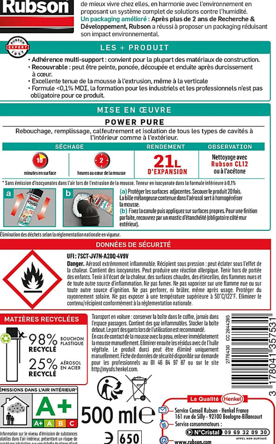 Mousse Expansive Power Pure Aérosol, 21L-Rubson Best