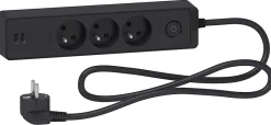 Multiprise 3 prises + 2 usb Odace anthracite 1.5 m-Schneider Electric Clearance