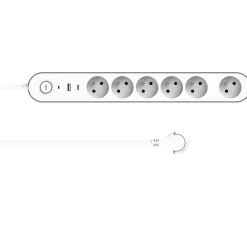 Multiprise 6 prises + 2 USB 1.5 m blanche-Jacobsen Clearance