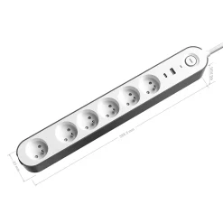 Multiprise 6 prises + 2 USB 1.5 m blanche-Jacobsen Clearance