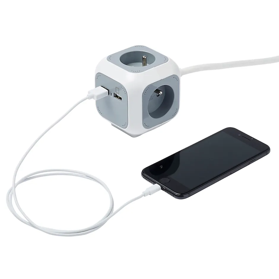 Multiprise 4 prises CUBE & USB 3m^Diall Hot