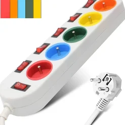 Multiprise 5 Prises Interrupteurs Câble 150 cm Stickers Couleurs-Fishtec Clearance