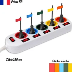 Multiprise 5 Prises Interrupteurs Câble 150 cm Stickers Couleurs-Fishtec Clearance