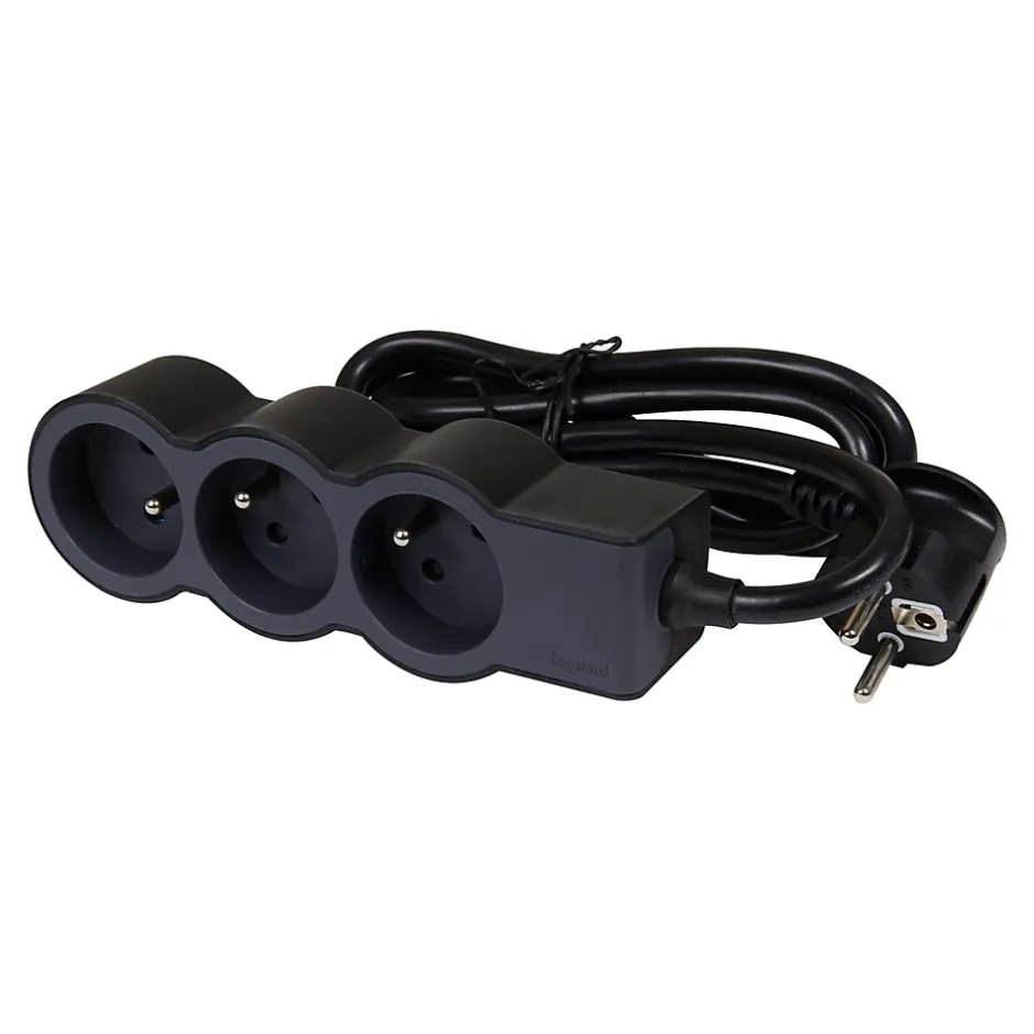 Multiprise 3 prises noir et gris 3 m-Legrand Outlet