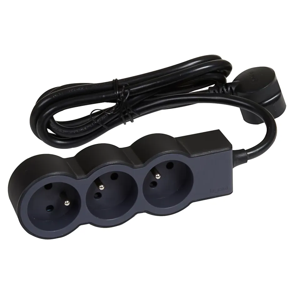 Multiprise 3 prises noir et gris 3 m-Legrand Outlet