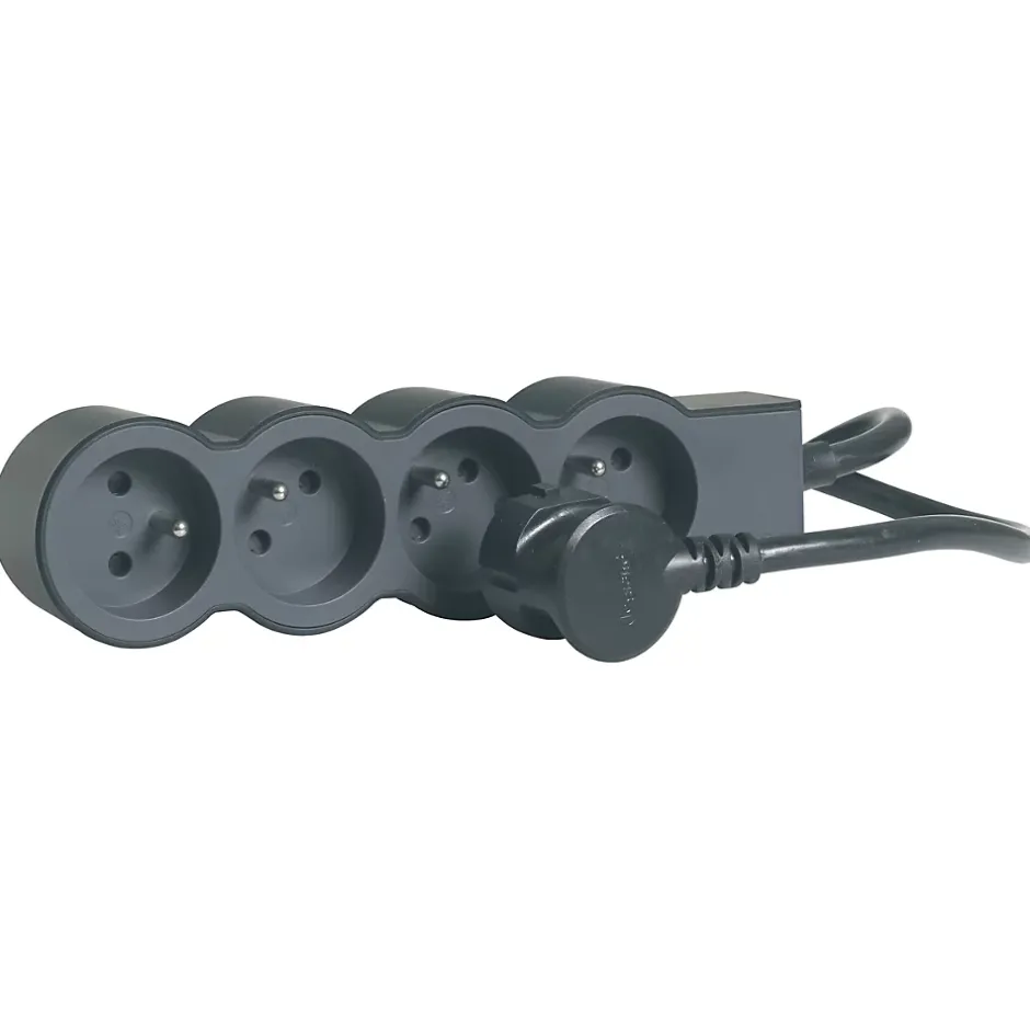 Multiprise 4 prises noir et gris 1.5 m-Legrand Hot