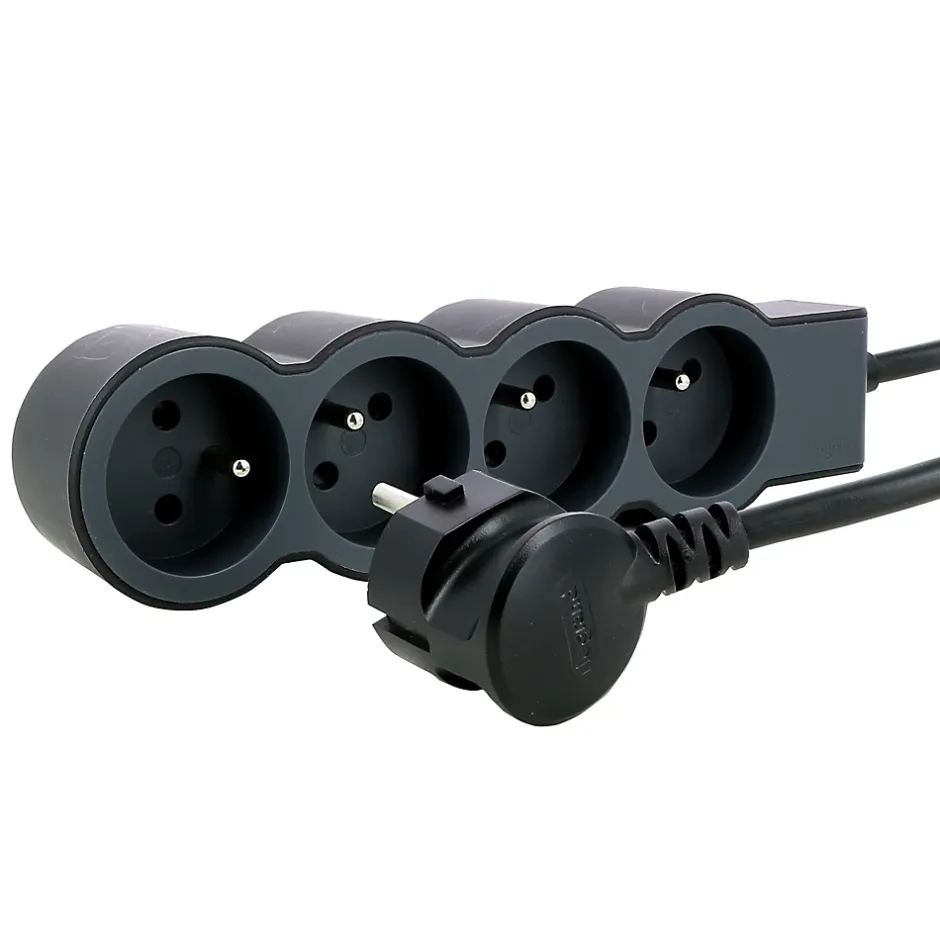 Multiprise 4 prises noir et gris 1.5 m-Legrand Hot