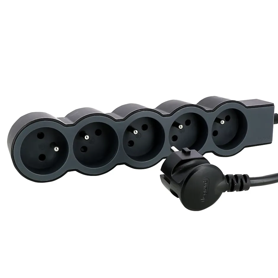 Multiprise 5 prises noir et gris 1.5 m-Legrand New