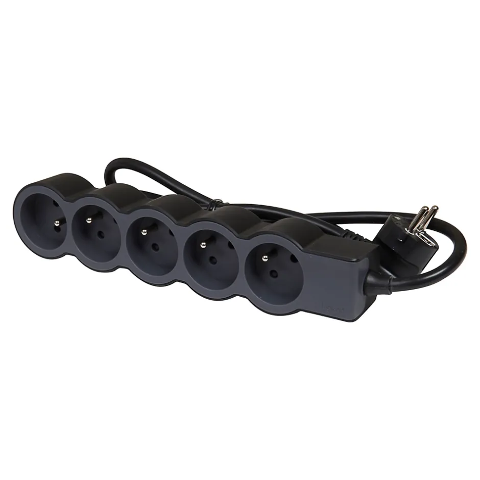 Multiprise 5 prises noir et gris 1.5 m-Legrand New