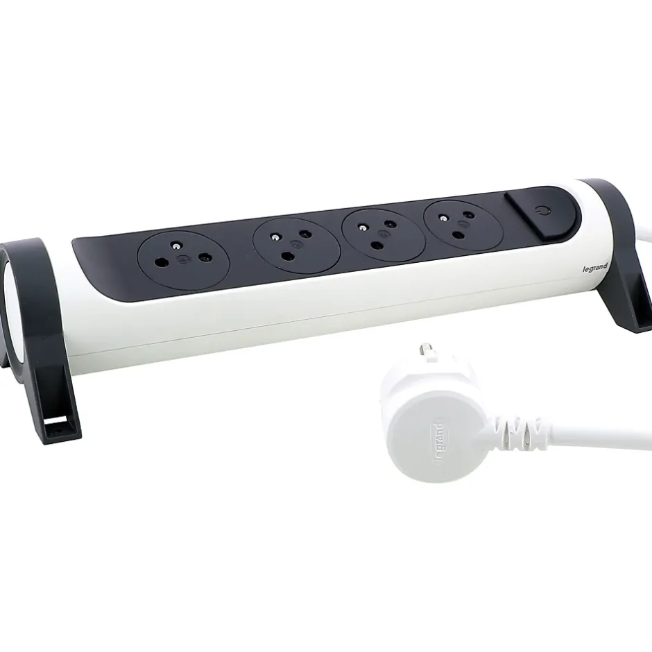 Multiprise 4 prises rotative à fixer blanc et gris 3 m^Legrand Discount