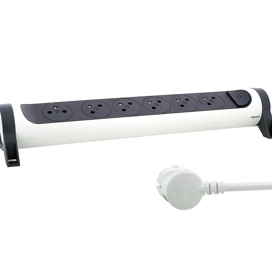Multiprise 6 prises rotative à fixer blanc et gris 3 m^Legrand Sale