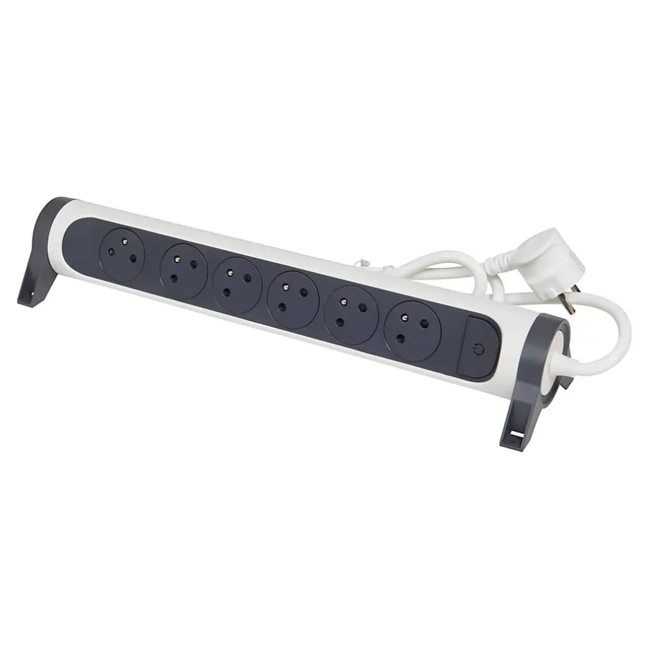 Multiprise 6 prises rotative à fixer blanc et gris 3 m^Legrand Sale