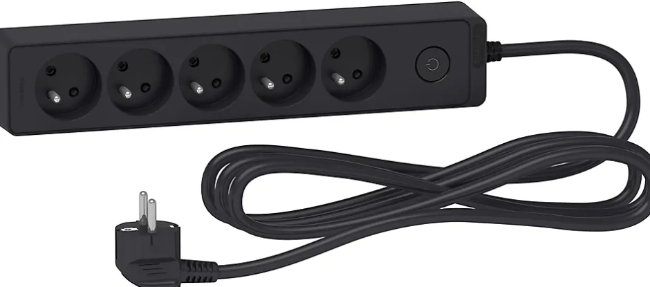 Multiprise 5 prises Odace anthracite 3 m-Schneider Electric