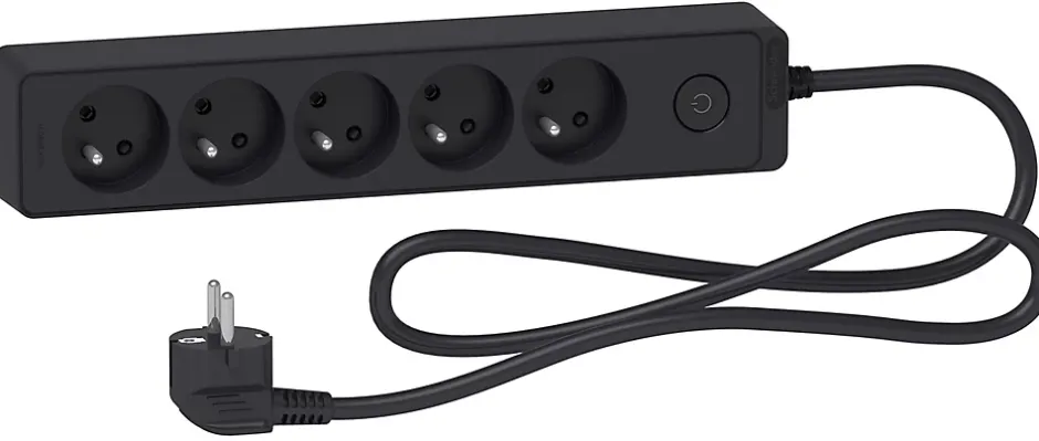 Multiprise 5 prises Odace anthracite 1.5 m^Schneider Electric Hot