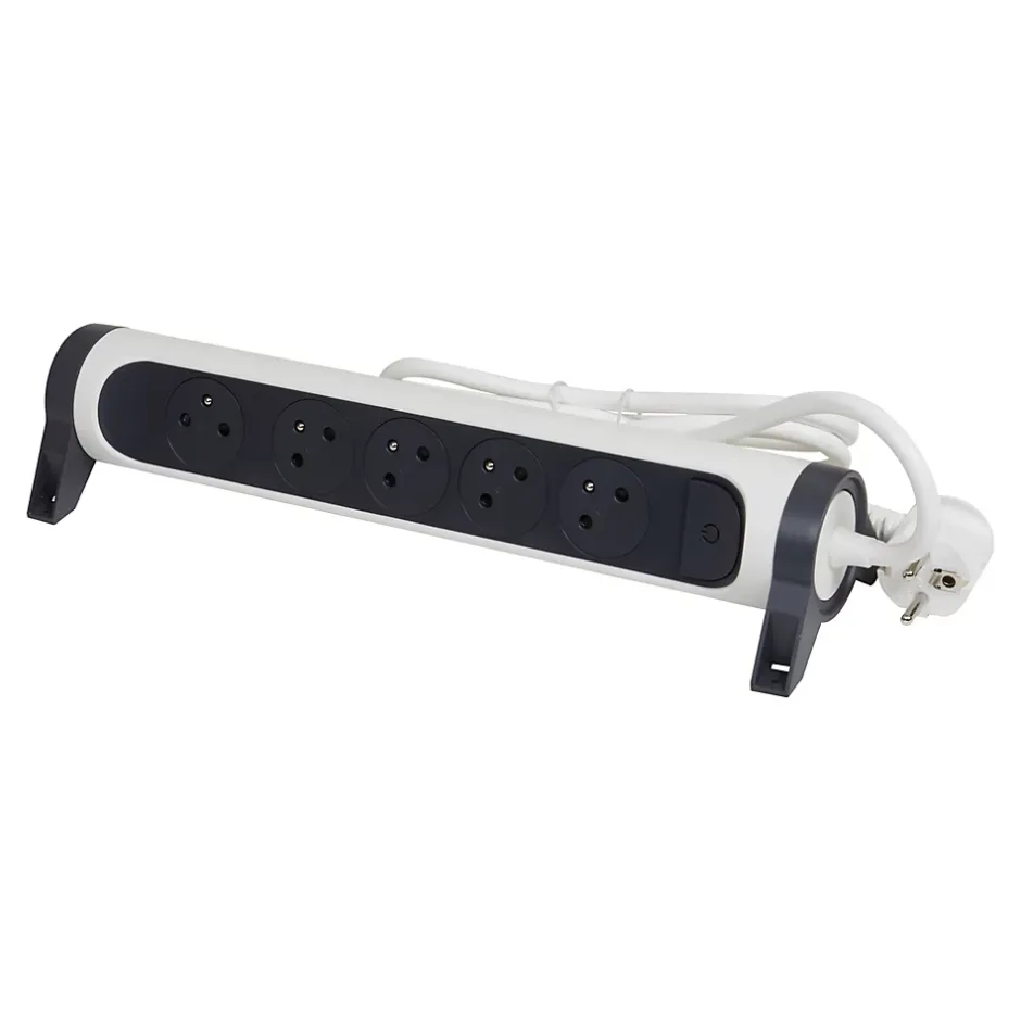 Multiprise avec interrupteur 5 prises rotative à fixer blanc et gris 3 m^Legrand Discount